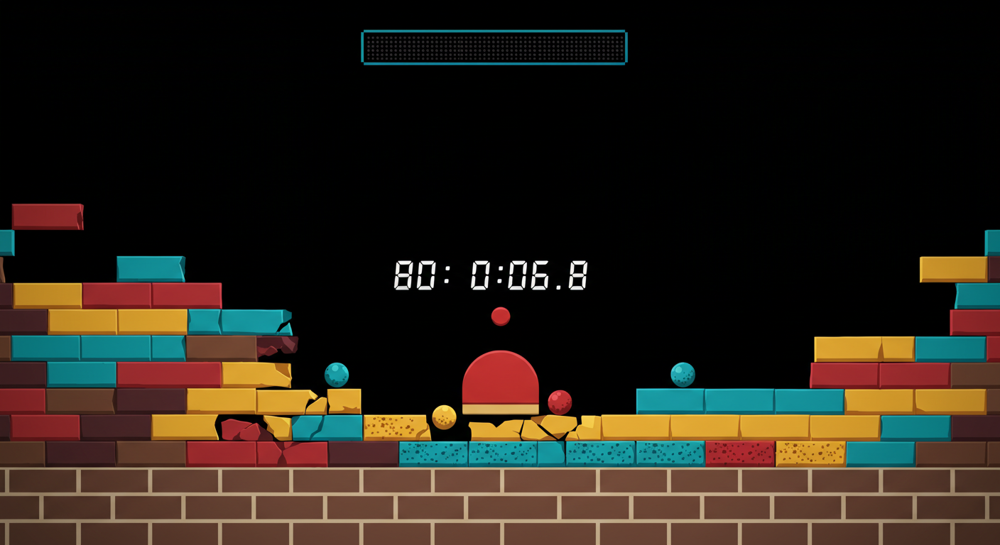 Timed Mode gameplay showing fast-paced brick breaking against the clock